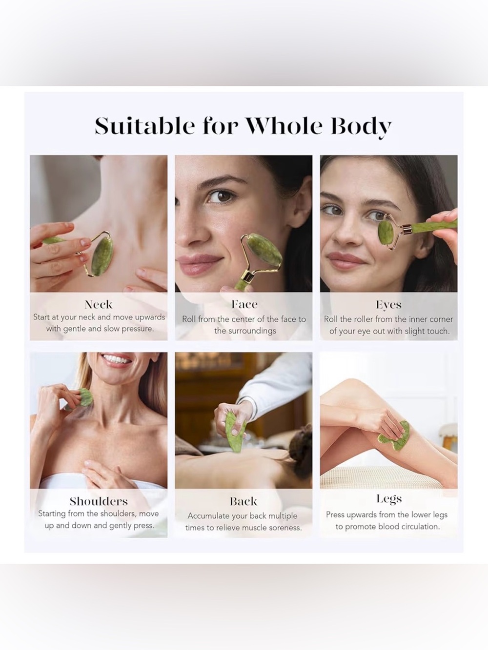 Baimei Green Jade Facial Roller & Gua Sha Set - Picture 5 of 6